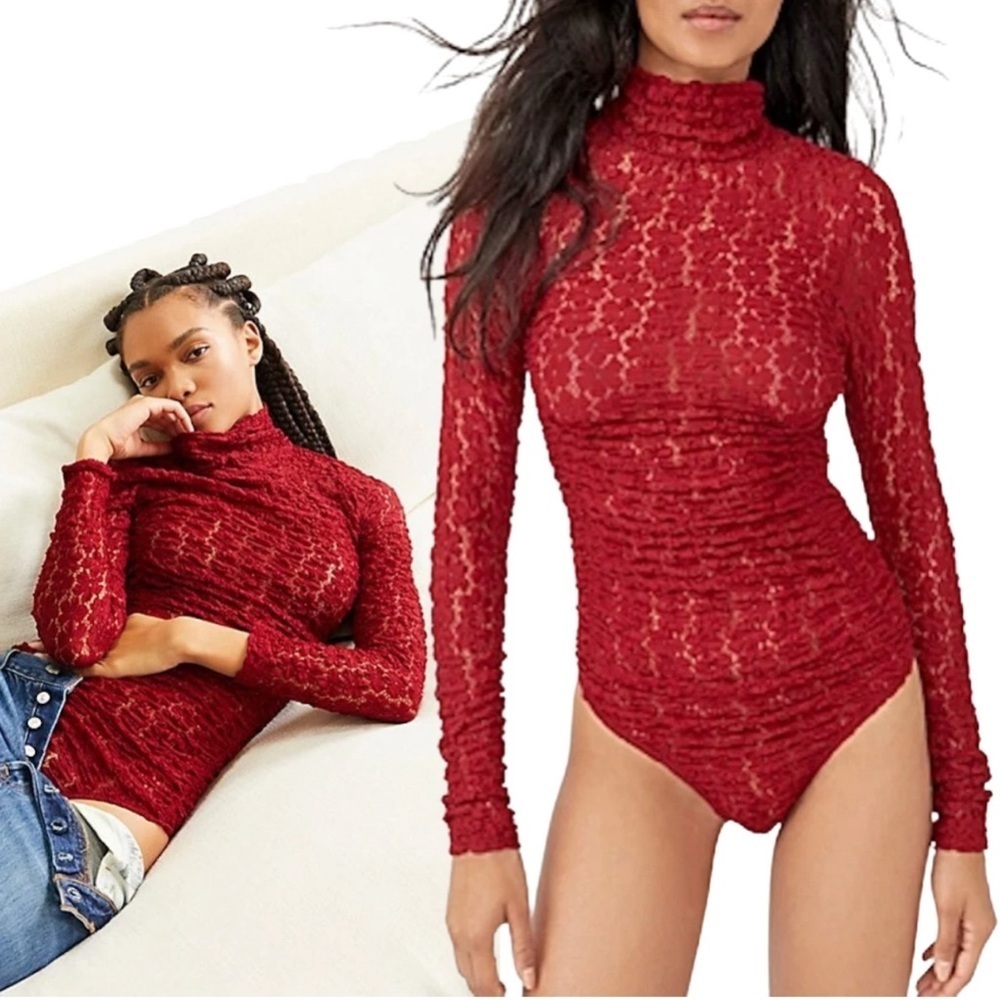 Free People Intimately FP Day And Night Lace Thong Bodysuit Women Sz M Red NWOT - Picture 2 of 8